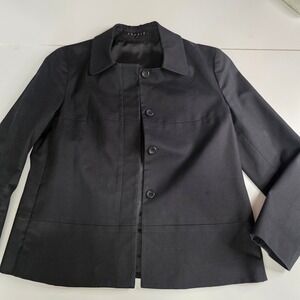 Theory Black Cotton Blend Blazer Jacket Size 2
